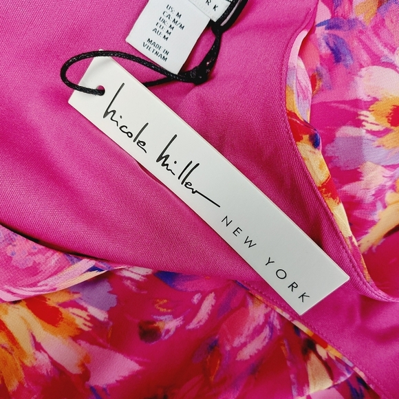 NEW Nicole Miller Floral Chiffon V Neck Summer Flowy Maxi Dress P5313 - Picture 7 of 9